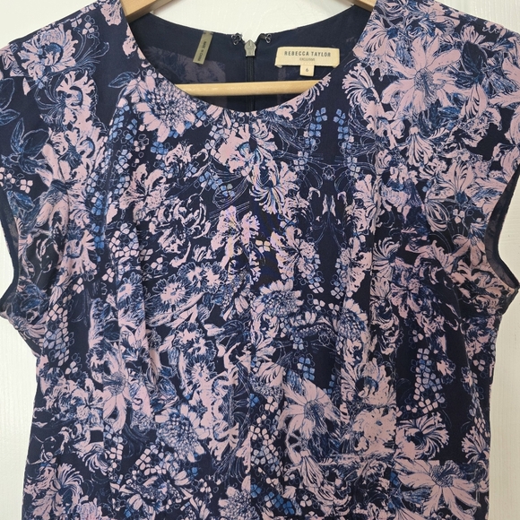 Rebecca Taylor Women's Purple Floral Boho Silk Mini Dress Size 6 - Picture 7 of 9